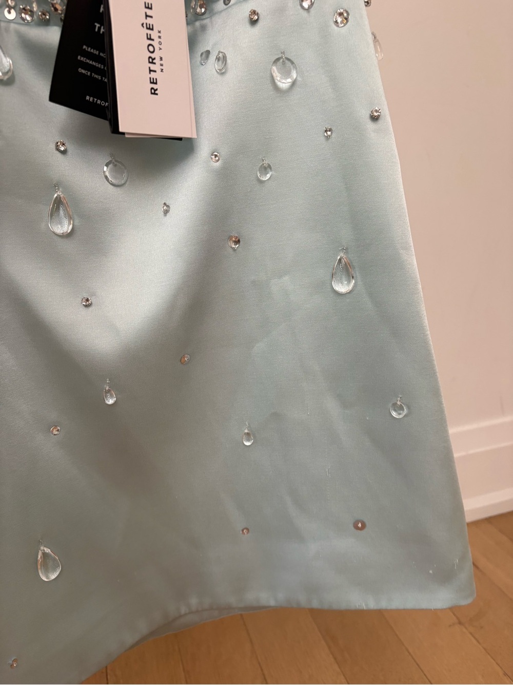 RETROFÊTE Lorelei Dress - Mint Embellished Satin Mini Dress - Picture 7 of 8